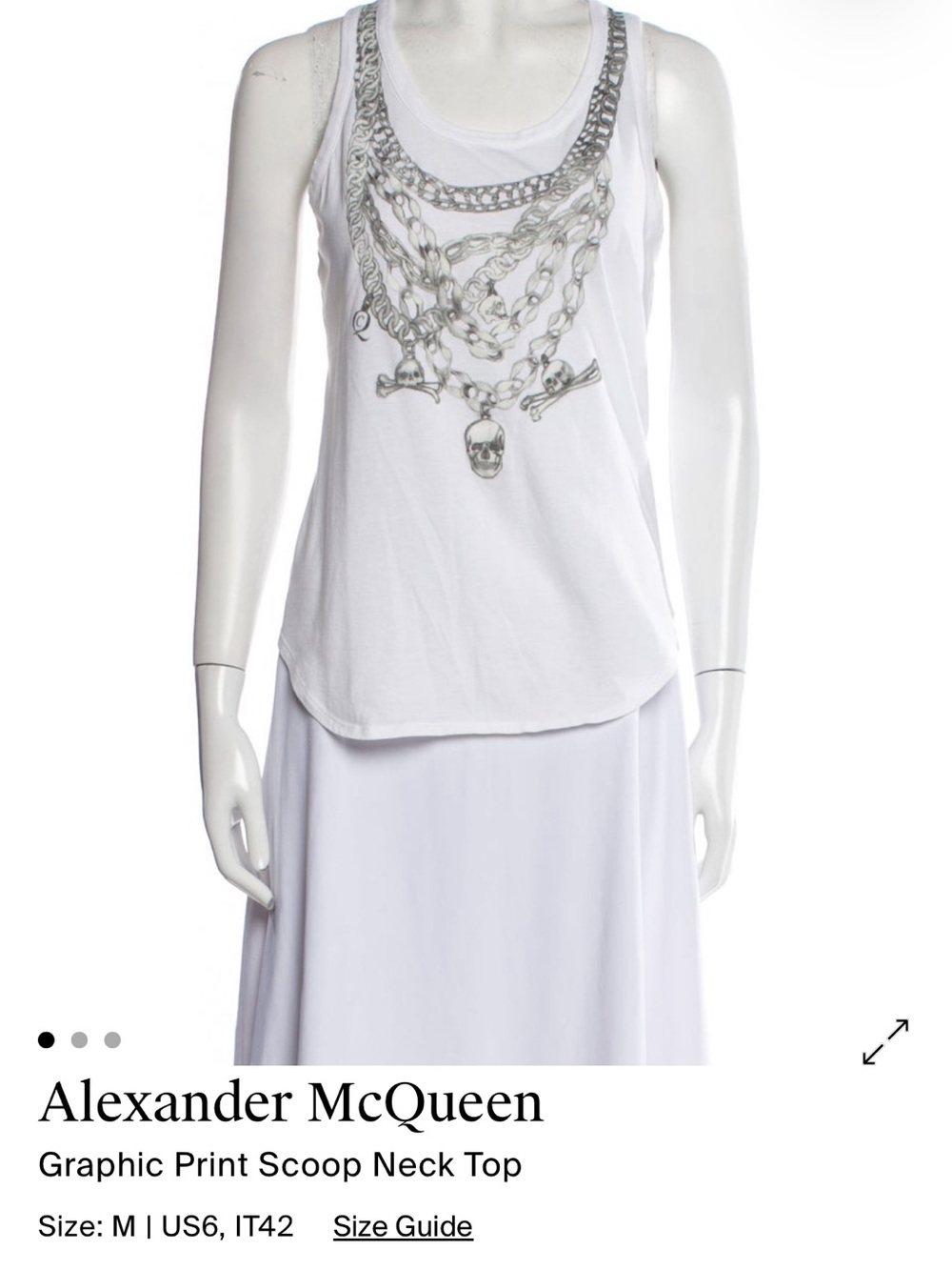 Alexander McQueen White Tank Top with Silver Skull Chain Graphic